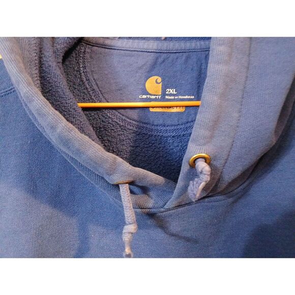 Carhartt Pullover Men's 2X Hoodie Original Fit Graphic Logo Fleece Lined Blue - Picture 2 of 5